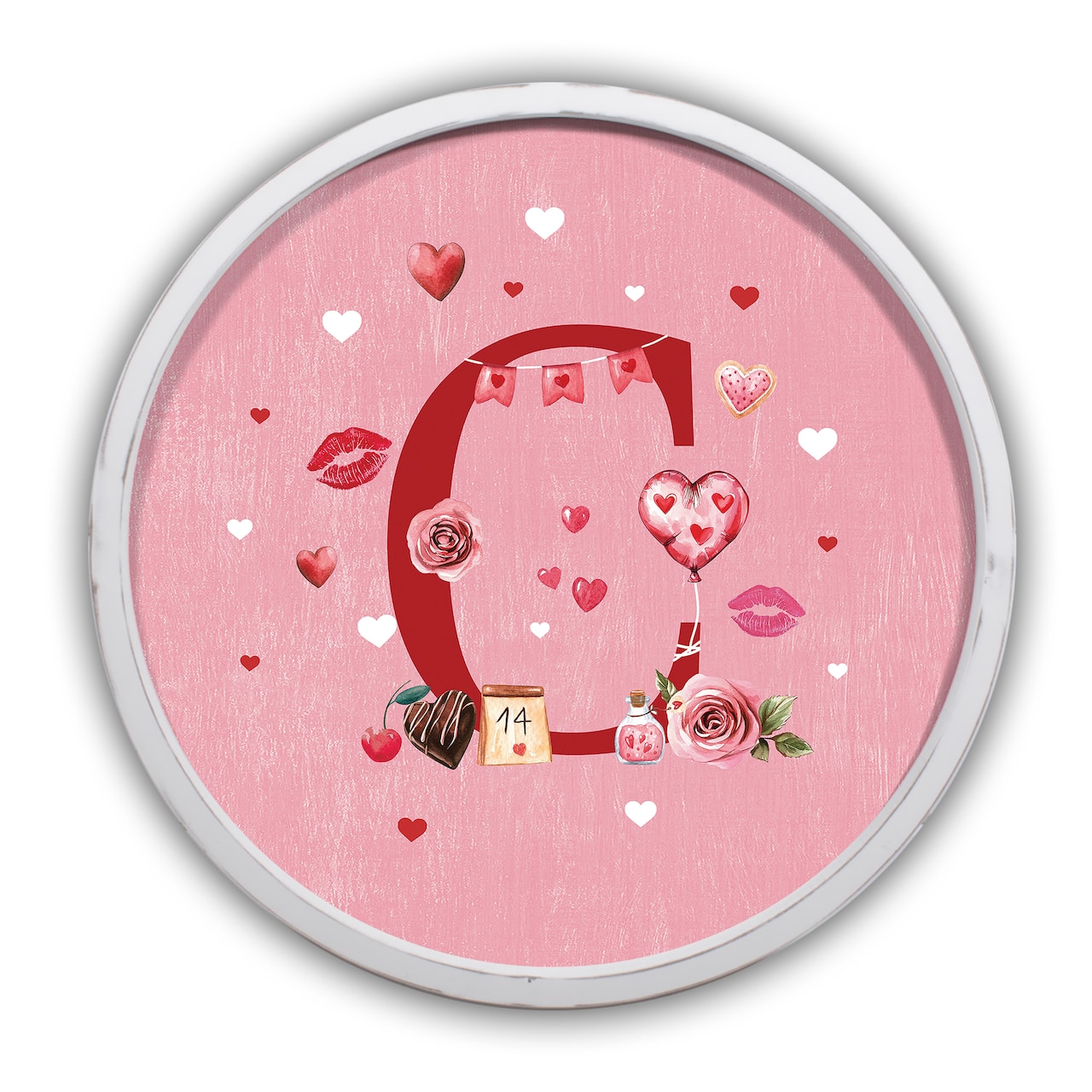 20" Valentine Things White Framed Round Monogram Print